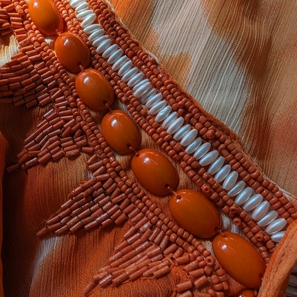 Spiggia Dolce kaftan/swim suit coverup  Orange/White w beautiful beading XL - Picture 5 of 9
